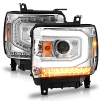 ANZO 2014-2015 GMC Sierra 1500 Projector Headlights w/ Light Bar Chrome Housing (Halogen Type) - Burkken Auto Parts