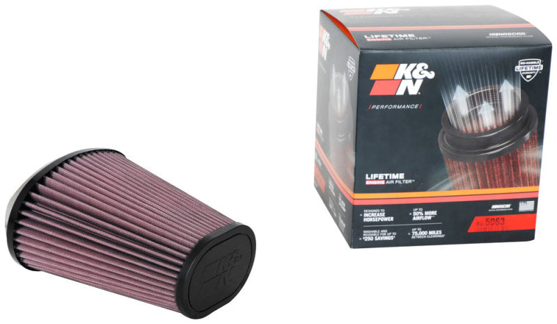 K&N Universal Clamp-On Air Filter 2.844x4.813in Flg ID x 6.5x4.75in B OD x 4.5x3.25in T OD x 7.5in H - Burkken Auto Parts