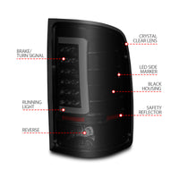 ANZO 2007-2013 GMC Sierra LED Tail Lights w/ Light Bar Black Housing Smoke Lens - Burkken Auto Parts