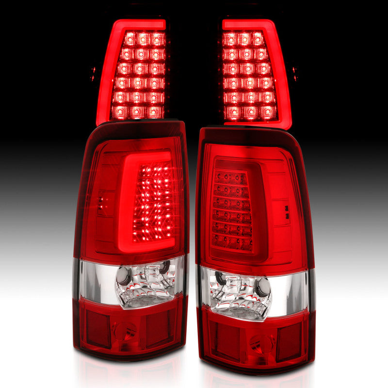 ANZO 1999-2002 Chevy Silverado 1500 LED Taillights Plank Style Chrome With Red/Clear Lens - Burkken Auto Parts