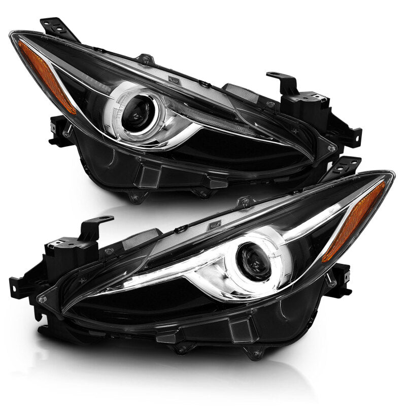 ANZO Projector Headlights With Halo Black w/Amber 14-17 Mazda 3 - Burkken Auto Parts
