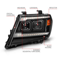 ANZO 09-20 Nissan Frontier Black Projector Plank Style DRL w/ Switchback & Sequential LED DRL - Burkken Auto Parts