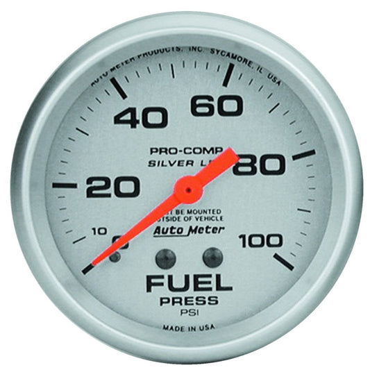 Autometer 66.7mm METRIC 0-100 PSI Fuel Pressure Liquid Filled Mechanical Silver Gauge - Burkken Auto Parts