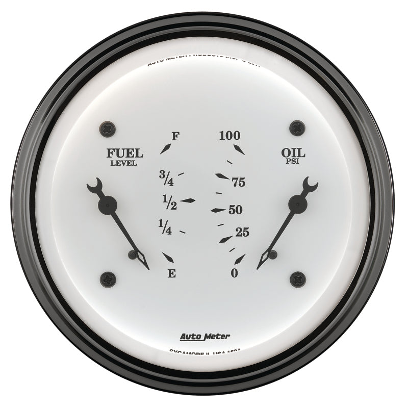 AutoMeter Gauge Dual Fuel & Oilp 3-3/8in. 240 Ohm(e) to 33 Ohm(f) & 100PSI Elec Old Tyme Wht - Burkken Auto Parts