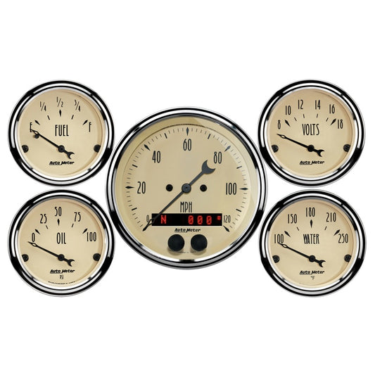 AutoMeter 3-3/8in & 2-1/16in GPS Speedometer Antique Beige Gauge Kit - 5 Pc - Burkken Auto Parts
