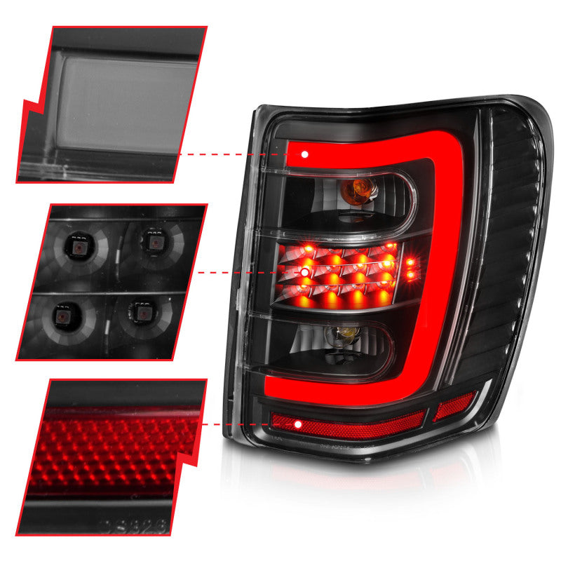 ANZO 1999-2004 Jeep Grand Cherokee LED Tail Lights w/ Light Bar Black Housing Clear Lens - Burkken Auto Parts