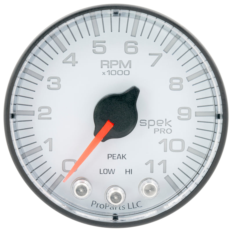 Autometer Spek-Pro Gauge Tach 2 1/16in 11K Rpm W/ Shift Light & Peak Mem Wht/Blk - Burkken Auto Parts