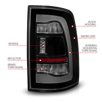 ANZO 09-18 Dodge Ram 1500 Sequential LED Taillights Smoke Black - Burkken Auto Parts