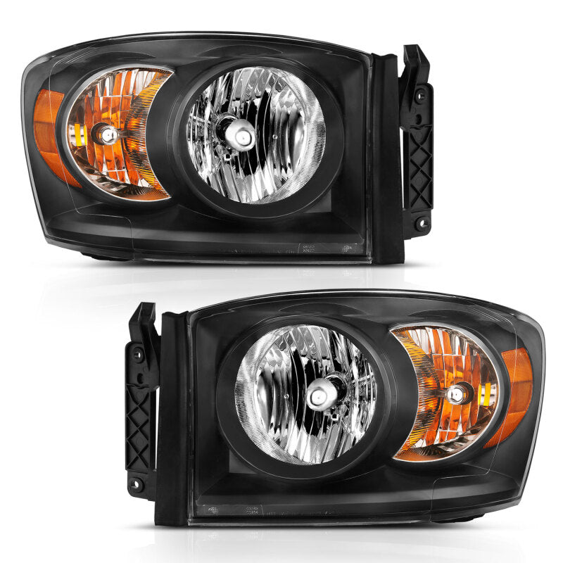 ANZO 2006-2009 Dodge Ram 1500 Crystal Headlight  Black Amber - Burkken Auto Parts