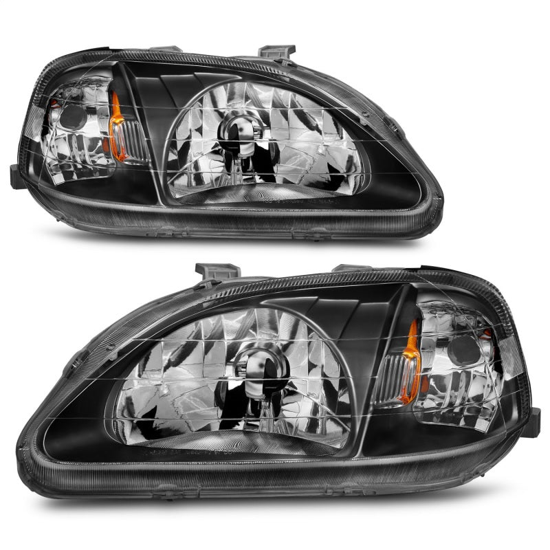 ANZO 1999-2000 Honda Civic Crystal Headlights Black - Burkken Auto Parts
