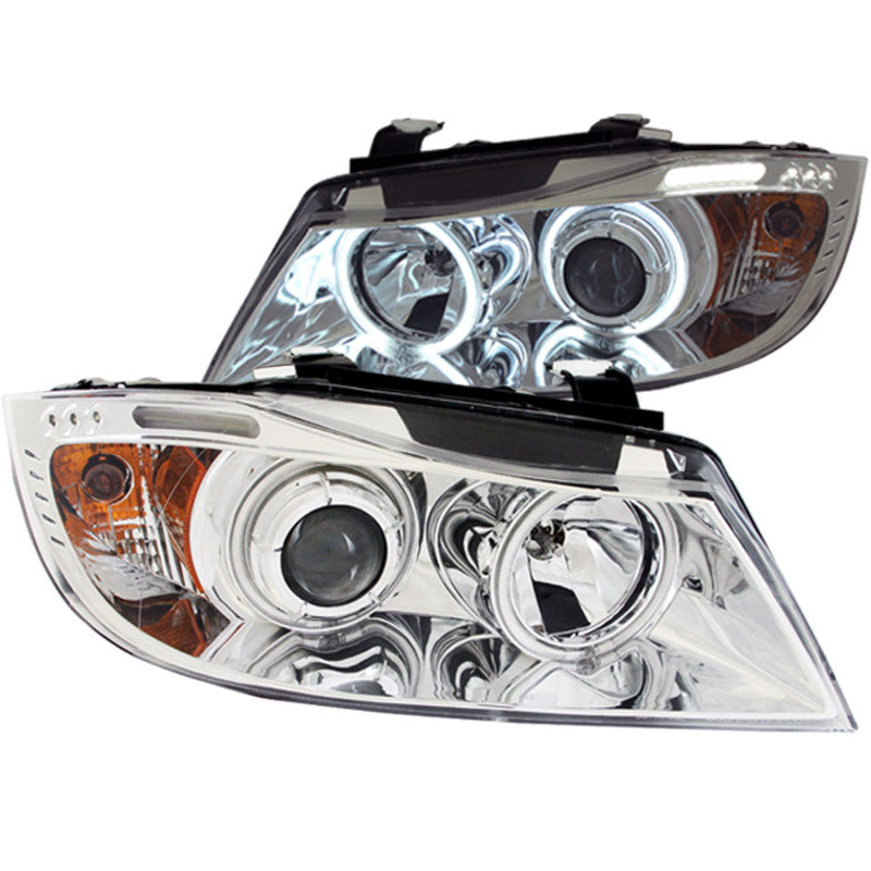 ANZO 2006-2008 BMW 3 Series E90-E91 Projector Headlights w/ Halo w/ LED Bar Chrome (CCFL) - Burkken Auto Parts