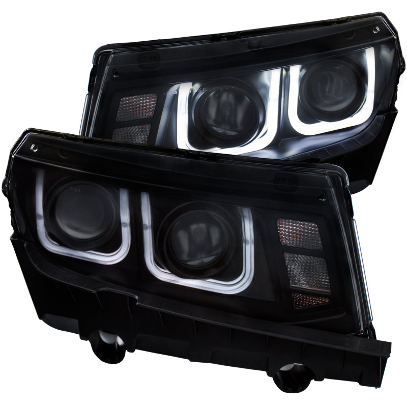 ANZO 2014-2015 Chevrolet Camaro Projector Headlights w/ U-Bar Black - Burkken Auto Parts