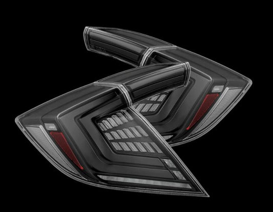 AlphaRex 16-21 Honda Civic Hatchback/ Type-R FK8 Nova-Series LED Tail Lights (Pair) - Alpha Black - Burkken Auto Parts