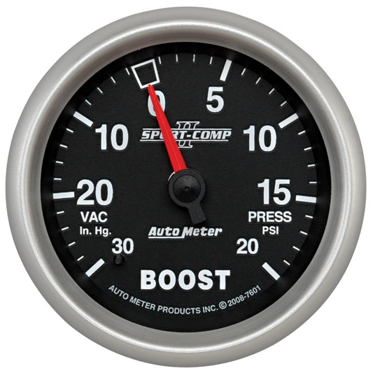 Autometer Sport-Comp II VAC/Boost 2 5/8in 30 IN HG-20PSI Mechanical Gauge - Burkken Auto Parts