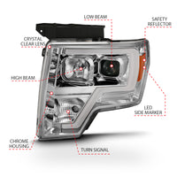 ANZO 2009-2014 Ford F-150 Projector Headlight Plank Style Chrome Amber - Burkken Auto Parts