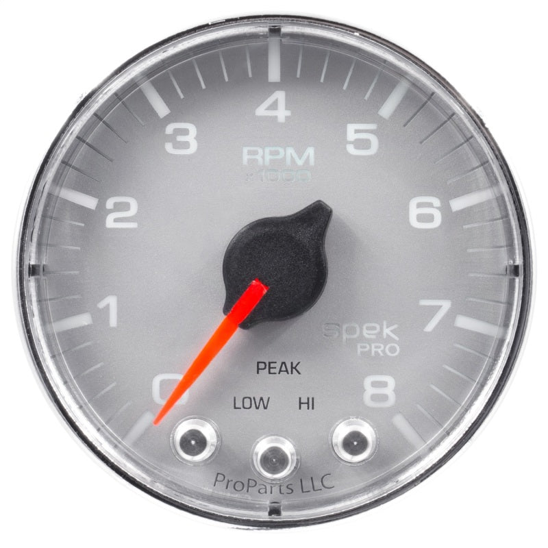 Autometer Spek-Pro Gauge Tach 2 1/16in 8K Rpm W/ Shift Light & Peak Mem Slvr/Chrm - Burkken Auto Parts