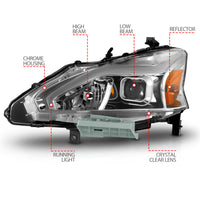 ANZO 13-15 Nissan Altima (w/o Factory HID Bulbs) Projector Headlights - w/ Light Bar Chrome Housing - Burkken Auto Parts