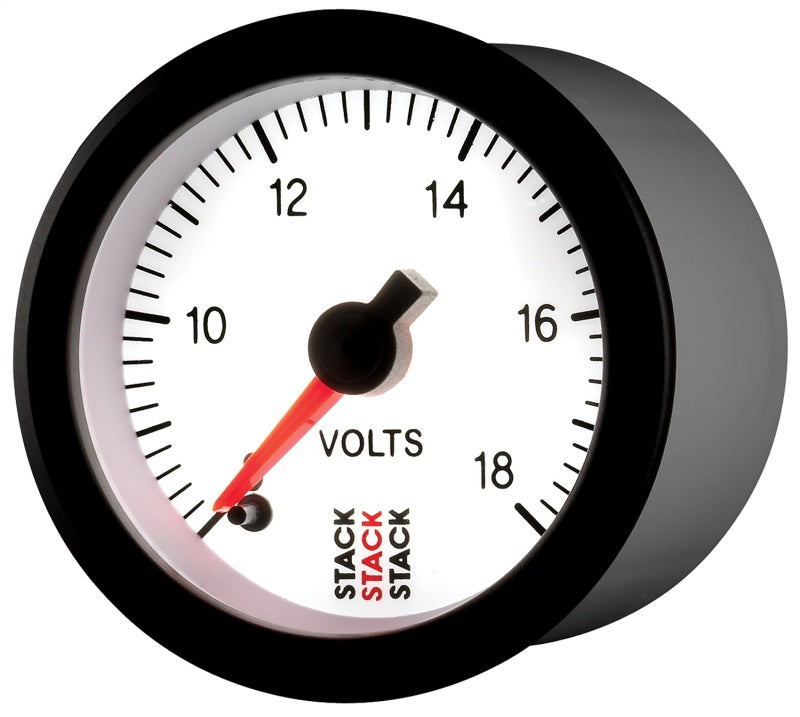 Autometer Stack 52mm 8-18V Pro Stepper Motor Battery Voltage Gauge - White - Burkken Auto Parts