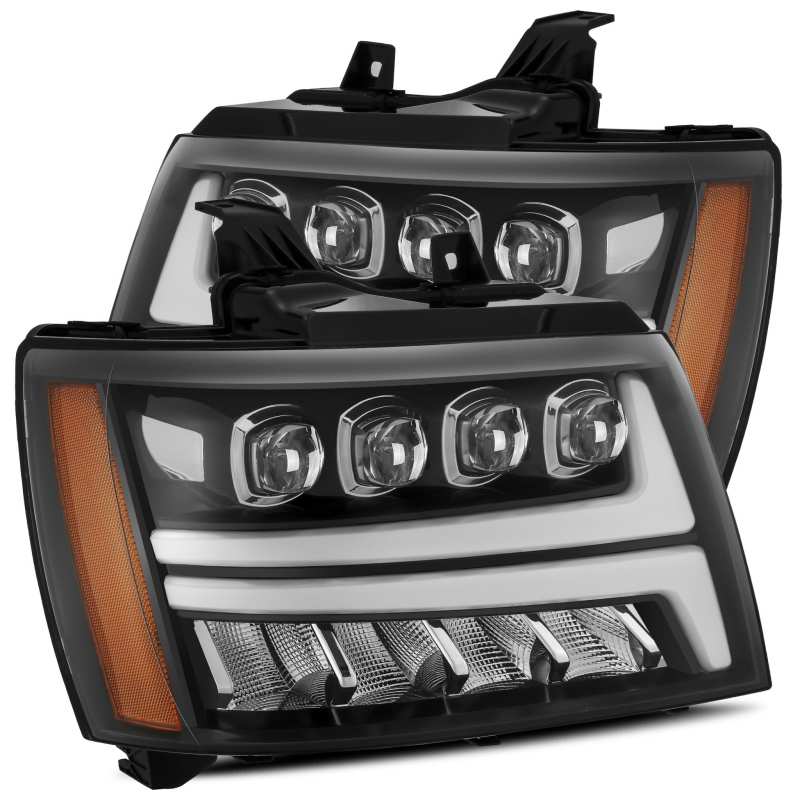 AlphaRex 07-13 Chevy Avalanche NOVA LED Proj Headlights Plank Style Gloss Black w/Activ Light/DRL - Burkken Auto Parts