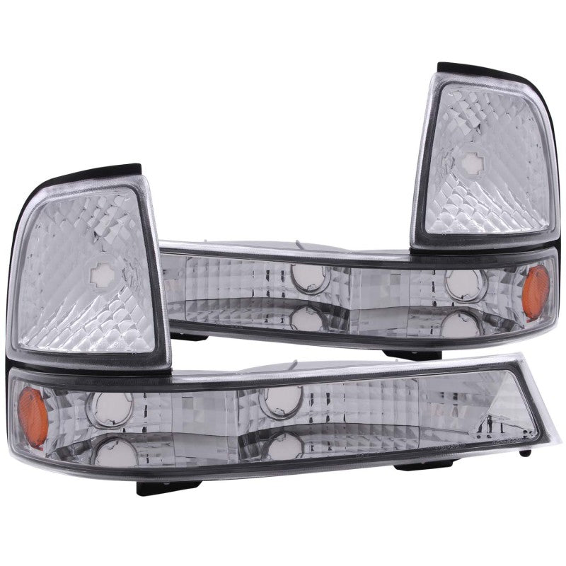 ANZO 1998-2000 Ford Ranger Euro Parking Lights Chrome w/ Amber Reflector - Burkken Auto Parts