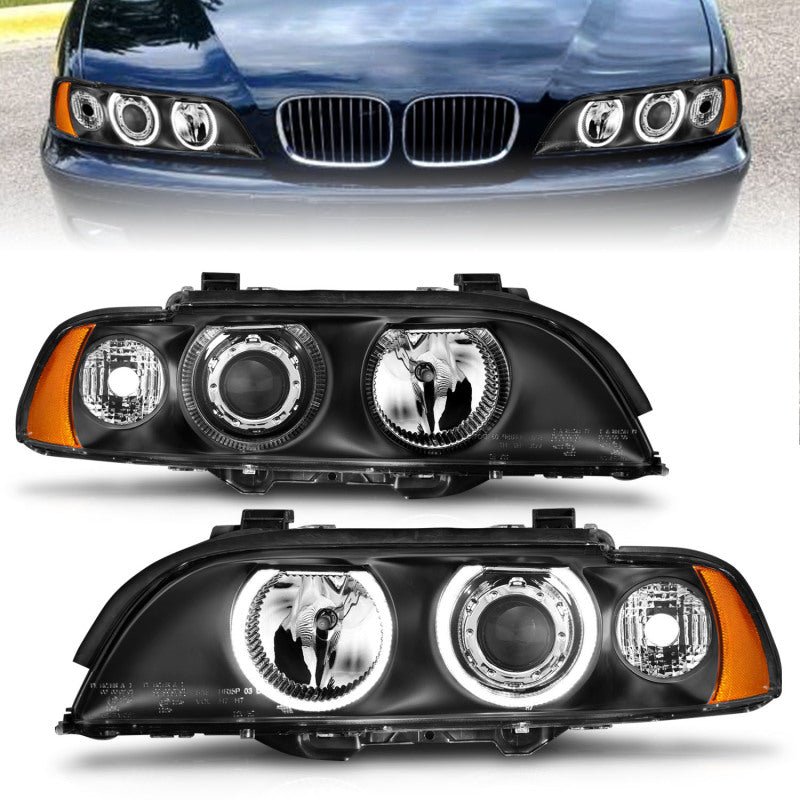 ANZO 1997-2001 BMW 5 Series Projector Headlights w/ Halo Black - Burkken Auto Parts