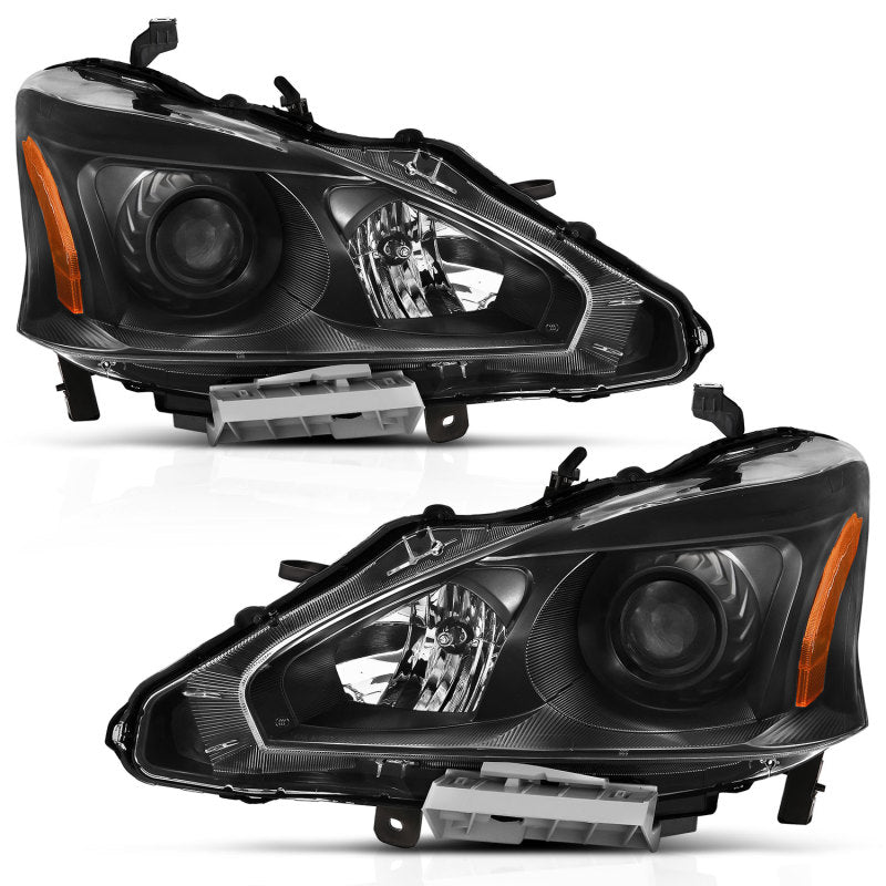 ANZO 2013-2015 Nissan Altima Projector Headlight Black Amber - Burkken Auto Parts