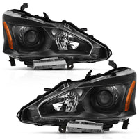 ANZO 2013-2015 Nissan Altima Projector Headlight Black Amber - Burkken Auto Parts