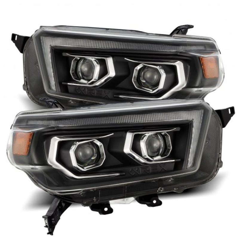 AlphaRex 10-13 Toyota 4Runner PRO-Series Projector Headlights Plank Style Black w/Seq Signal/DRL - Burkken Auto Parts