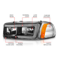 ANZO 99-17 GMC Sierra/Denali Headlights Black Amber (w/C Light Bars) - Burkken Auto Parts