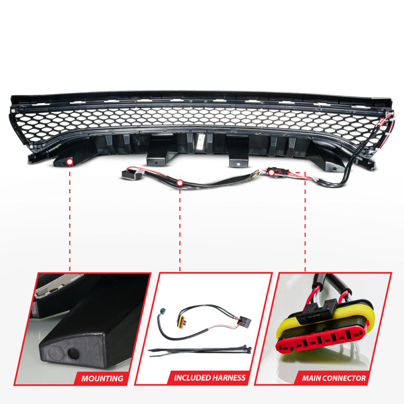 ANZO 15-23 Dodge Charger Black LED Grille w/ Initiation & Running Light/DRL Bar - Burkken Auto Parts