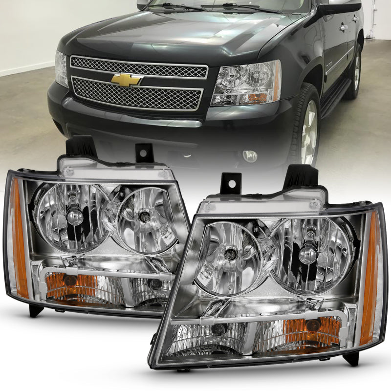 ANZO 2007-2014 Chevy Tahoe Crystal Headlight Chrome Amber(OE) - Burkken Auto Parts