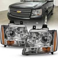 ANZO 2007-2014 Chevy Tahoe Crystal Headlight Chrome Amber(OE) - Burkken Auto Parts