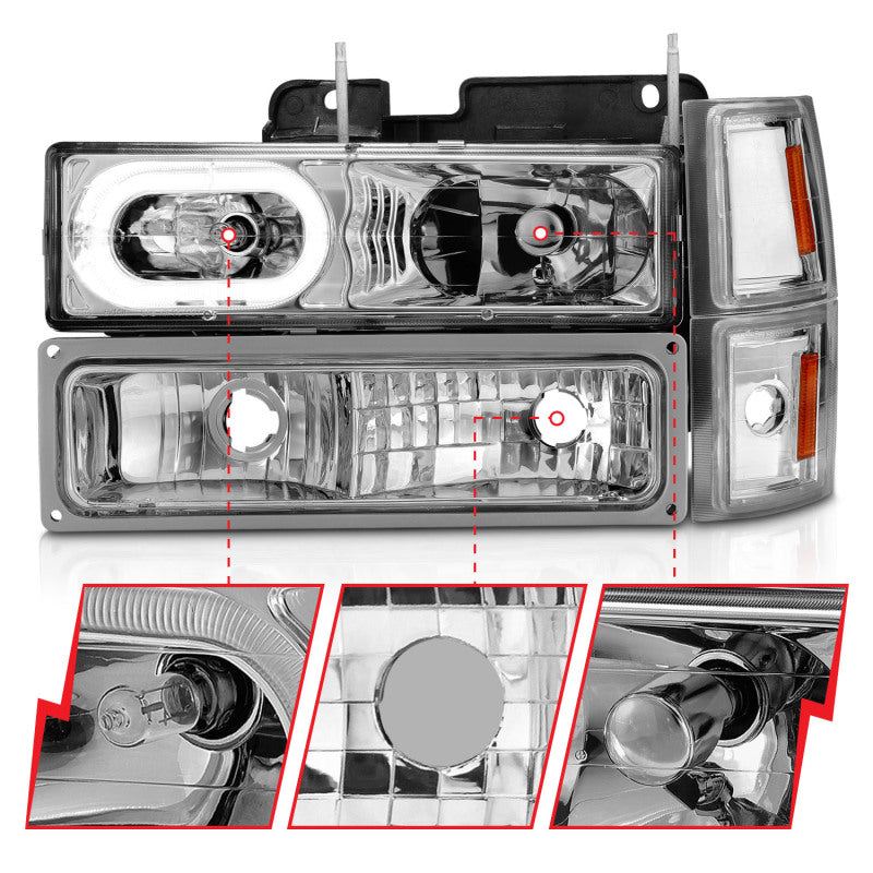 ANZO 88-98 Chevrolet C1500 Crystal Headlights Chrome Housing w/ Signal and Side Marker Lights - Burkken Auto Parts