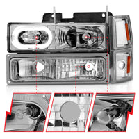 ANZO 88-98 Chevrolet C1500 Crystal Headlights Chrome Housing w/ Signal and Side Marker Lights - Burkken Auto Parts