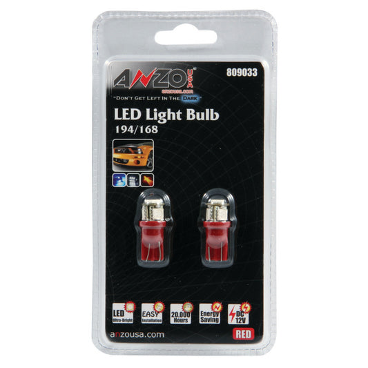 ANZO LED Bulbs Universal 194/168 Red - 4 LEDs - Burkken Auto Parts