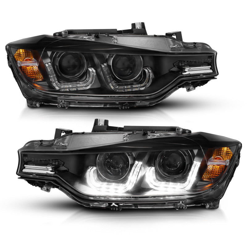 ANZO 2012-2015 BMW 3 Series Projector Headlights w/ U-Bar Black - Burkken Auto Parts