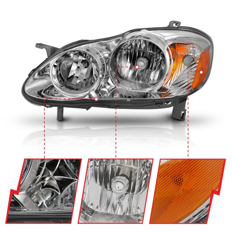 ANZO 2005-2008 Toyota Corolla Crystal Headlight Chrome Amber - Burkken Auto Parts