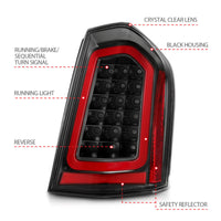 ANZO 11-14 Chrysler 300 LED Taillights Black w/ Sequential - Burkken Auto Parts
