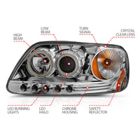 ANZO 1997.5-2003 Ford F-150 Projector Headlights w/ Halo Chrome 1pc - Burkken Auto Parts