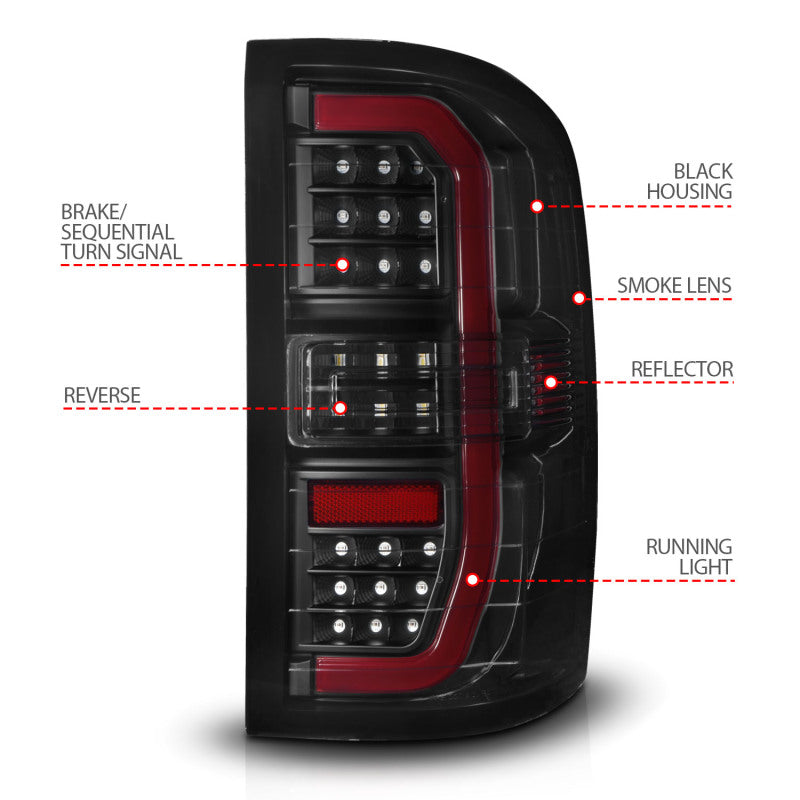 ANZO 14-18 GMC Sierra 1500 Full LED Taillights Black Housing Smoke Lens (w/C Light Bars) - Burkken Auto Parts