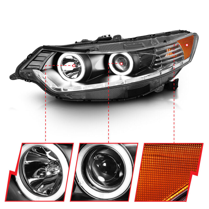 ANZO 2009-2012 Acura TSX Projector Headlights w/ Halo Black (CCFL) (HID Compatible) - Burkken Auto Parts
