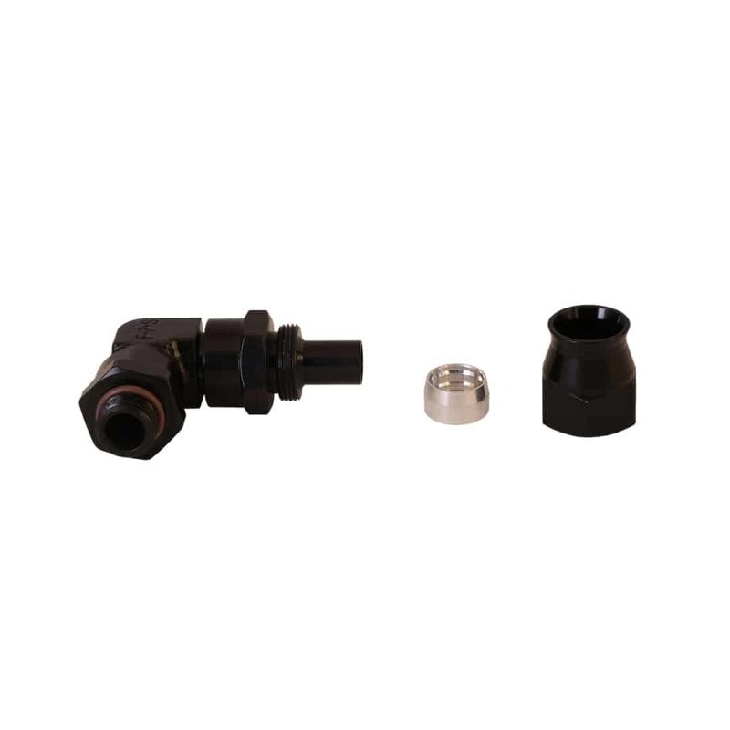 Aeromotive PTFE Hose End - AN-06 to AN-08 Hose - 90 Deg - Black Anodized - Burkken Auto Parts