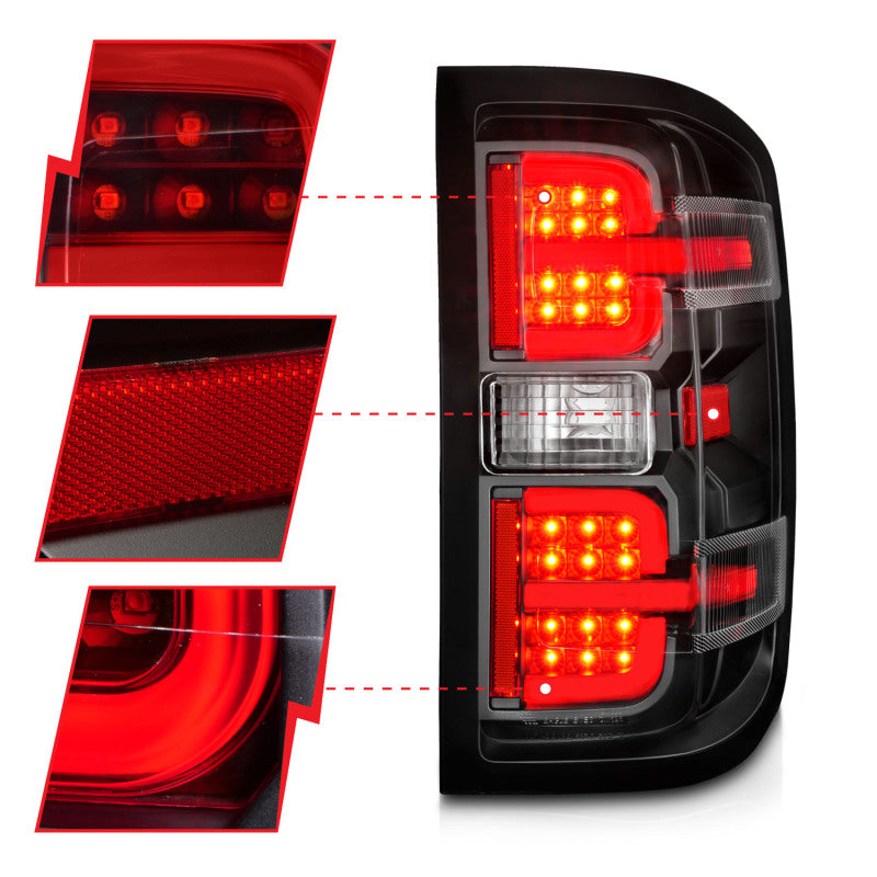 ANZO 15-19 Chevy Silverado 2500HD/3500HD (Halgn Only) LED Tail Lights w/Black Light Bar & Clear Lens - Burkken Auto Parts