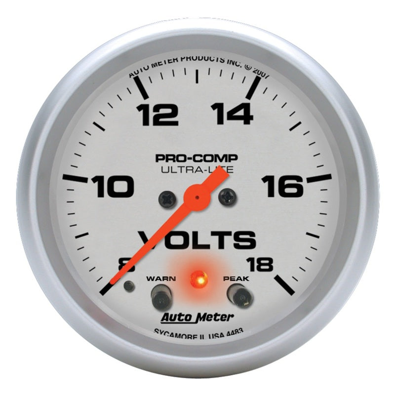Autometer Ultra-Lite 2 5/8in 18V Voltmeter w/ Peak & Warn - Burkken Auto Parts