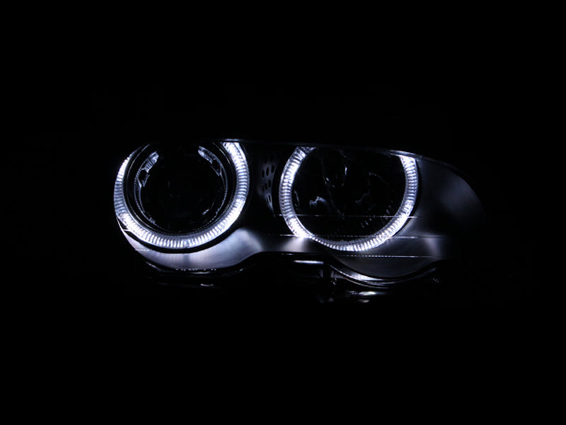 ANZO 2000-2003 BMW 3 Series E46 Projector Headlights w/ Halo Black - Burkken Auto Parts