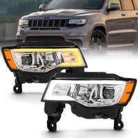 ANZO 2017-2018 Jeep Grand Cherokee Projector Headlights w/ Plank Style Switchback - Chrome w/ Amber - Burkken Auto Parts