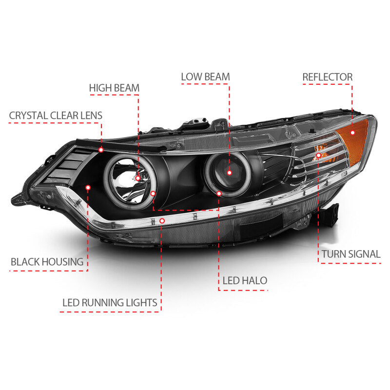 ANZO 2009-2012 Acura TSX Projector Headlights w/ Halo Black (CCFL) (HID Compatible) - Burkken Auto Parts