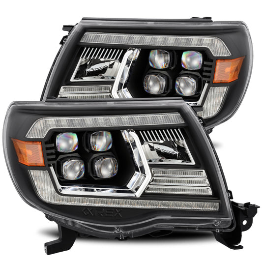 AlphaRex 05-11 Toyota Tacoma NOVA LED Projector Headlights Plank Style Alpha Black w/Activ Light/DRL - Burkken Auto Parts