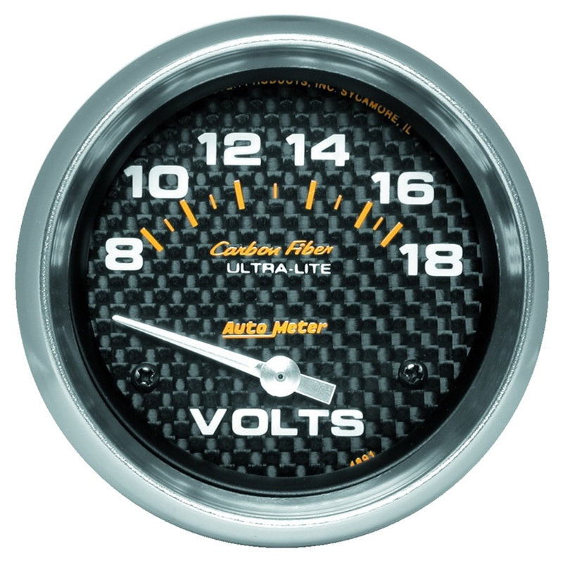 Autometer Carbon Fiber 2-5/8in 18V Electric Voltmeter Gauge - Burkken Auto Parts