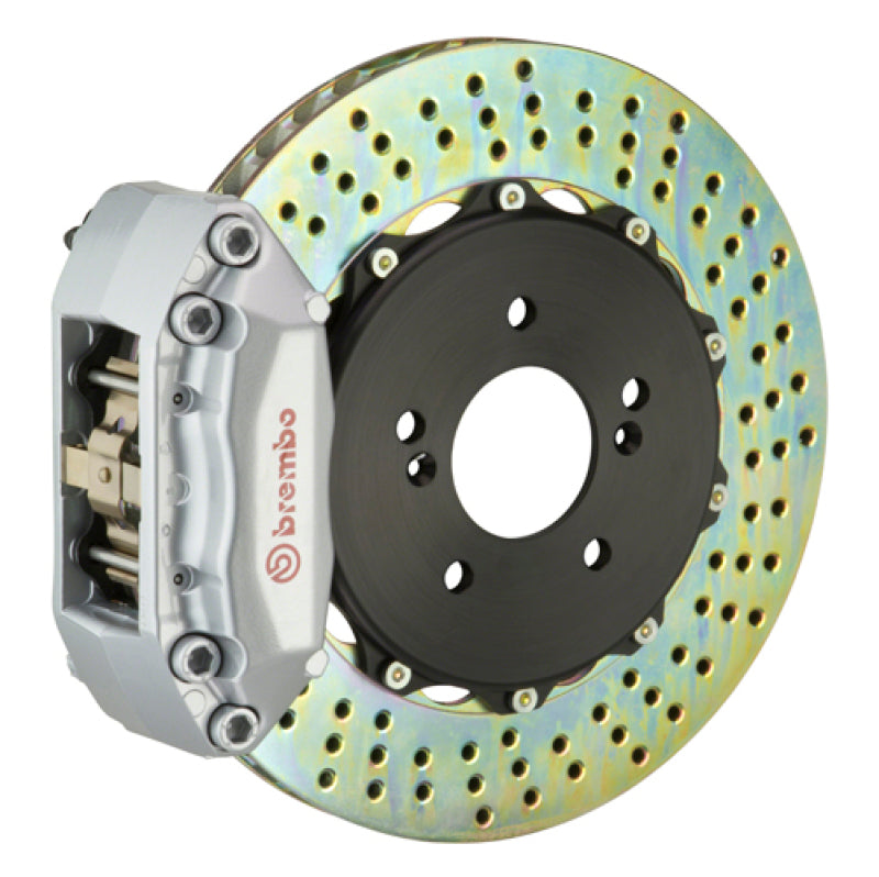 Brembo 90-01 Integra Front GT BBK 4 Piston Cast 2pc 328x28 2pc Rotor Drilled-Silver - Burkken Auto Parts